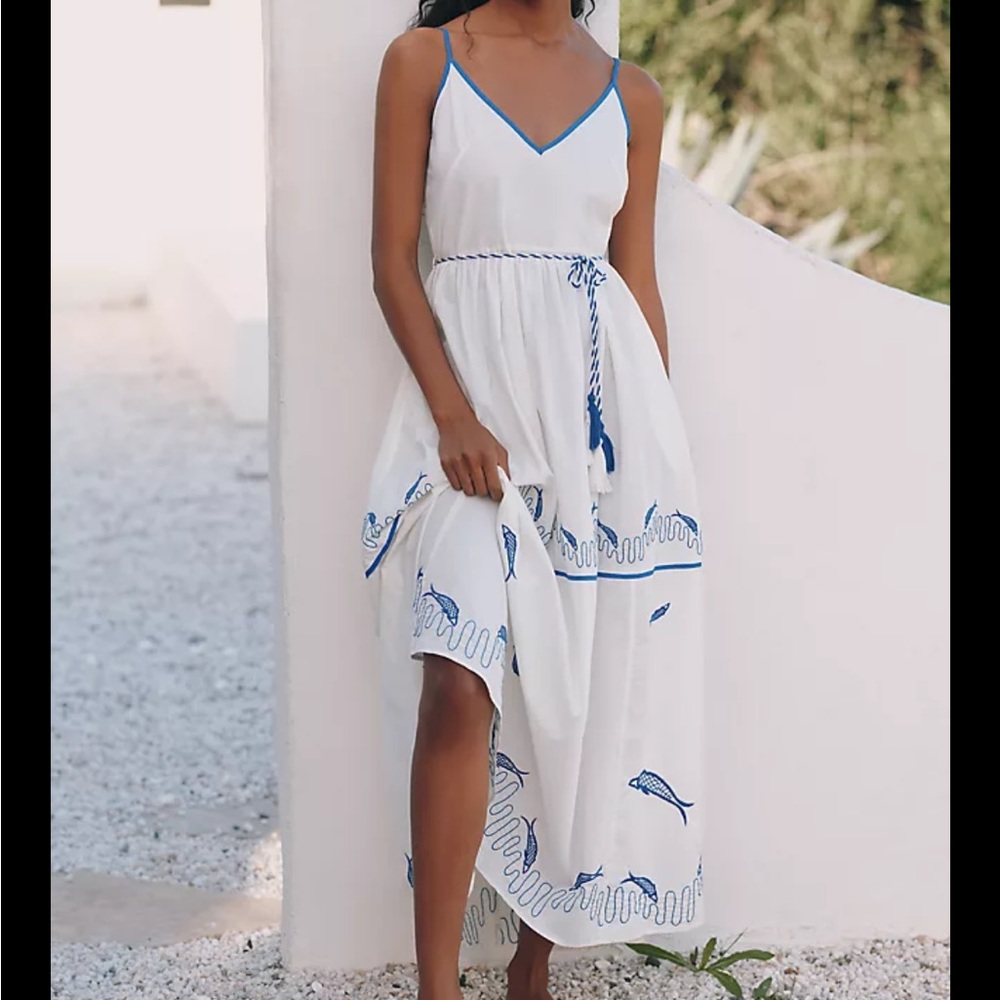 Anthropologie Celandine Embroidered Cotton Tiered Maxi Dress